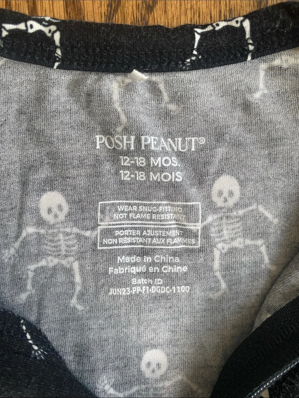 Posh Peanut UNISEX Dancing Skelly Skeleton print footie, size 12-18 months.